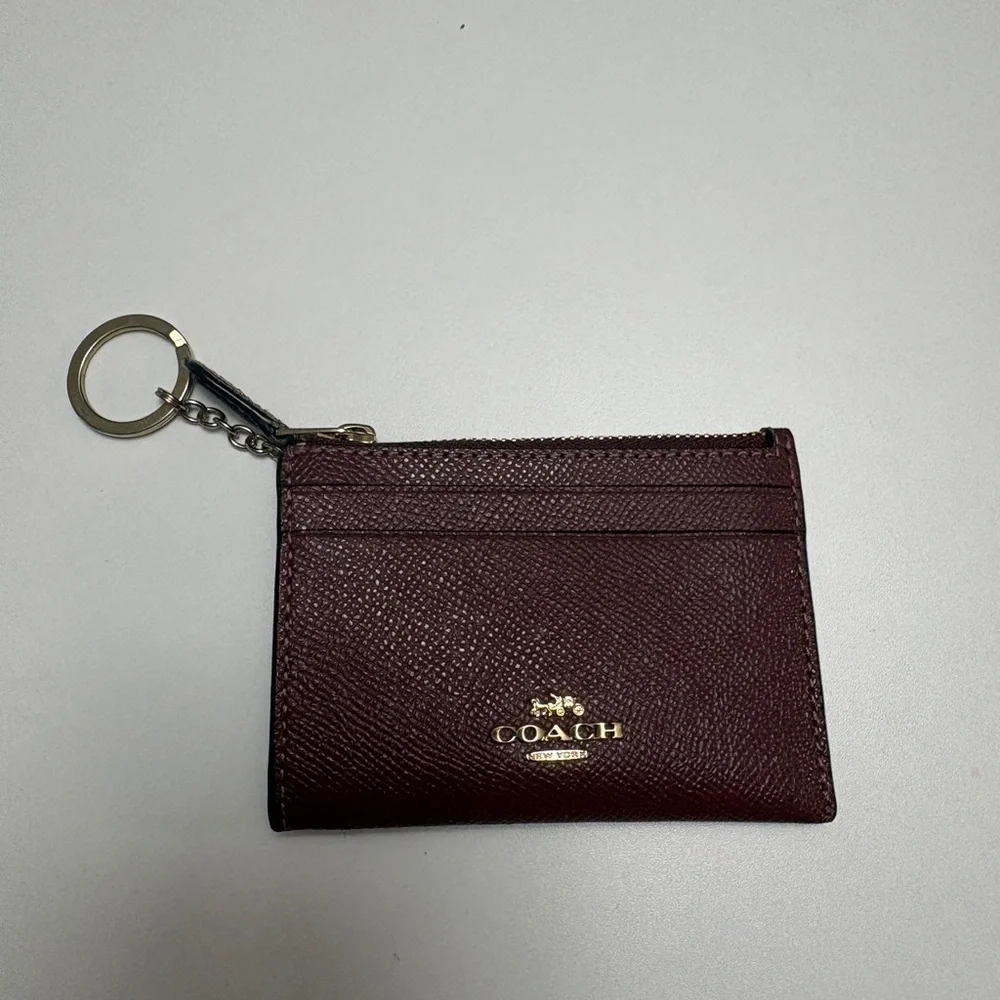 Coach Women's Burgundy Leather Card Case Keychain